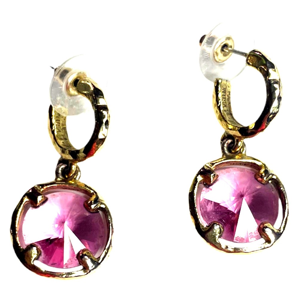 Oscar de la Renta Rivoli Pink Crystal Drop Huggie‎ Earrings Gold Statement